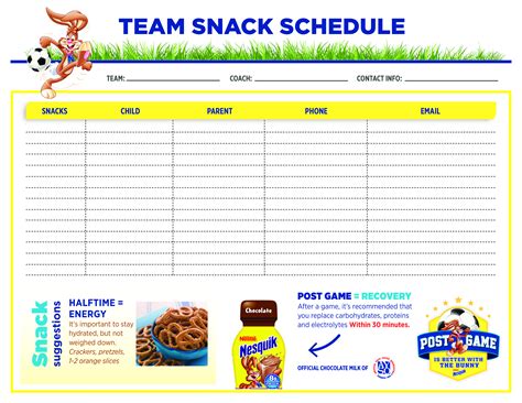 Soccer Snack Schedule Template